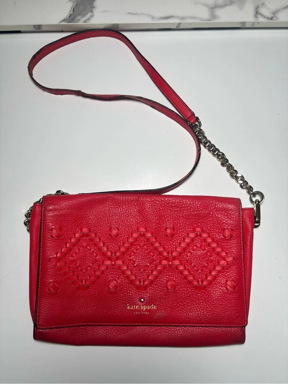 kate spade Red Leather Woven Detail Crossbody Bag